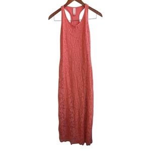 No Boundaries Coral Peach Lace Racerback Maxi Dress Size Small
